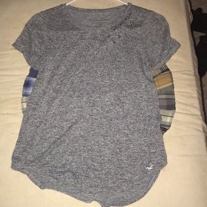 Scoop neck gray tee with cross cross detail